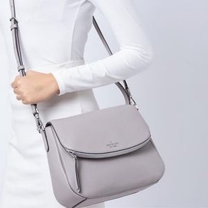 Kate Spade Jackson Medium Flap Shoulder BagPurse Satchel Handbag Taupe Gray